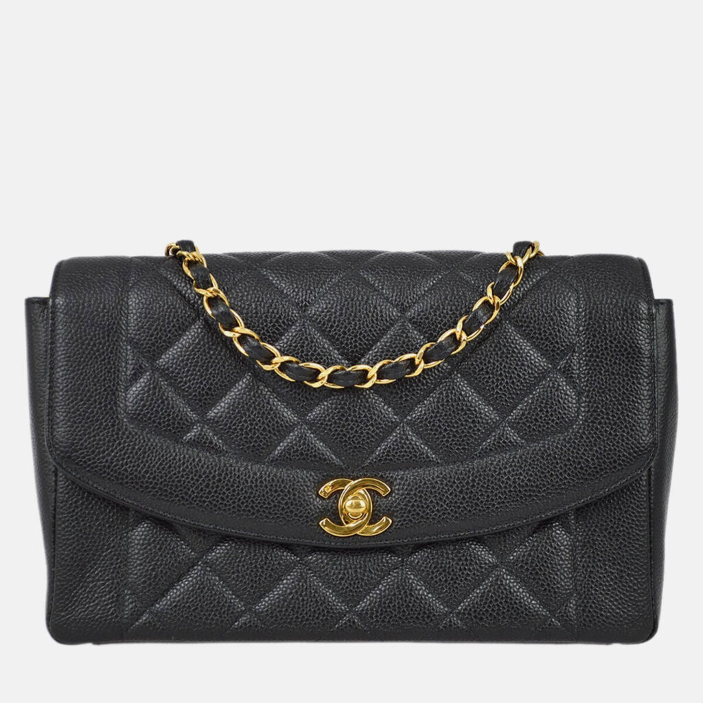 luxury-women-chanel-used-handbags-p1168843-004 Chanel Diana Medium Black Calfskin Chain Shoulder Bag
