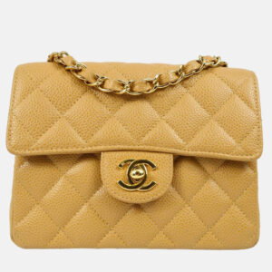 Chanel Classic Square Flap Mini Beige Calfskin Shoulder Bag
