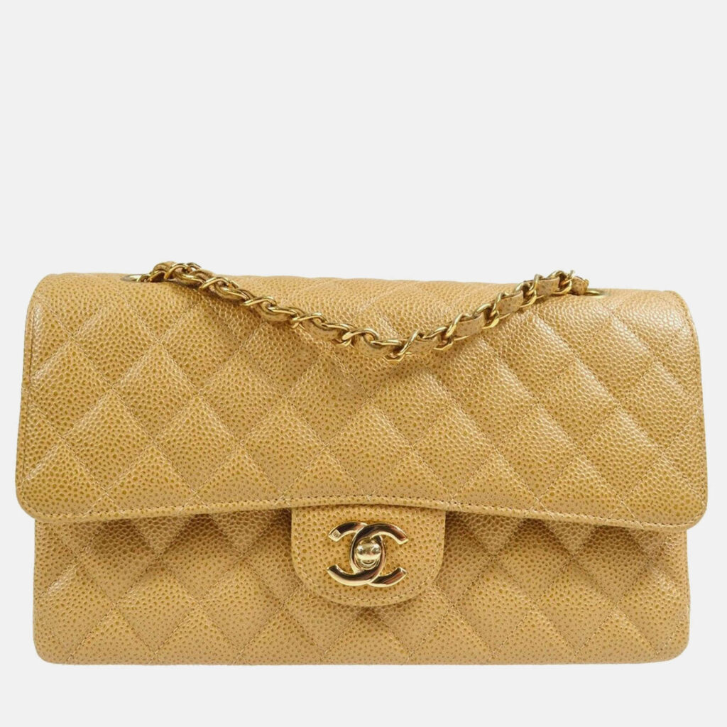 luxury-women-chanel-used-handbags-p1168852-015 Chanel Classic Double Flap Medium Beige Calfskin Bag