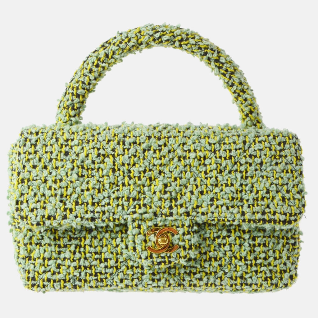 luxury-women-chanel-used-handbags-p1168859-015 Chanel Green Tweed Top Handle Handbag