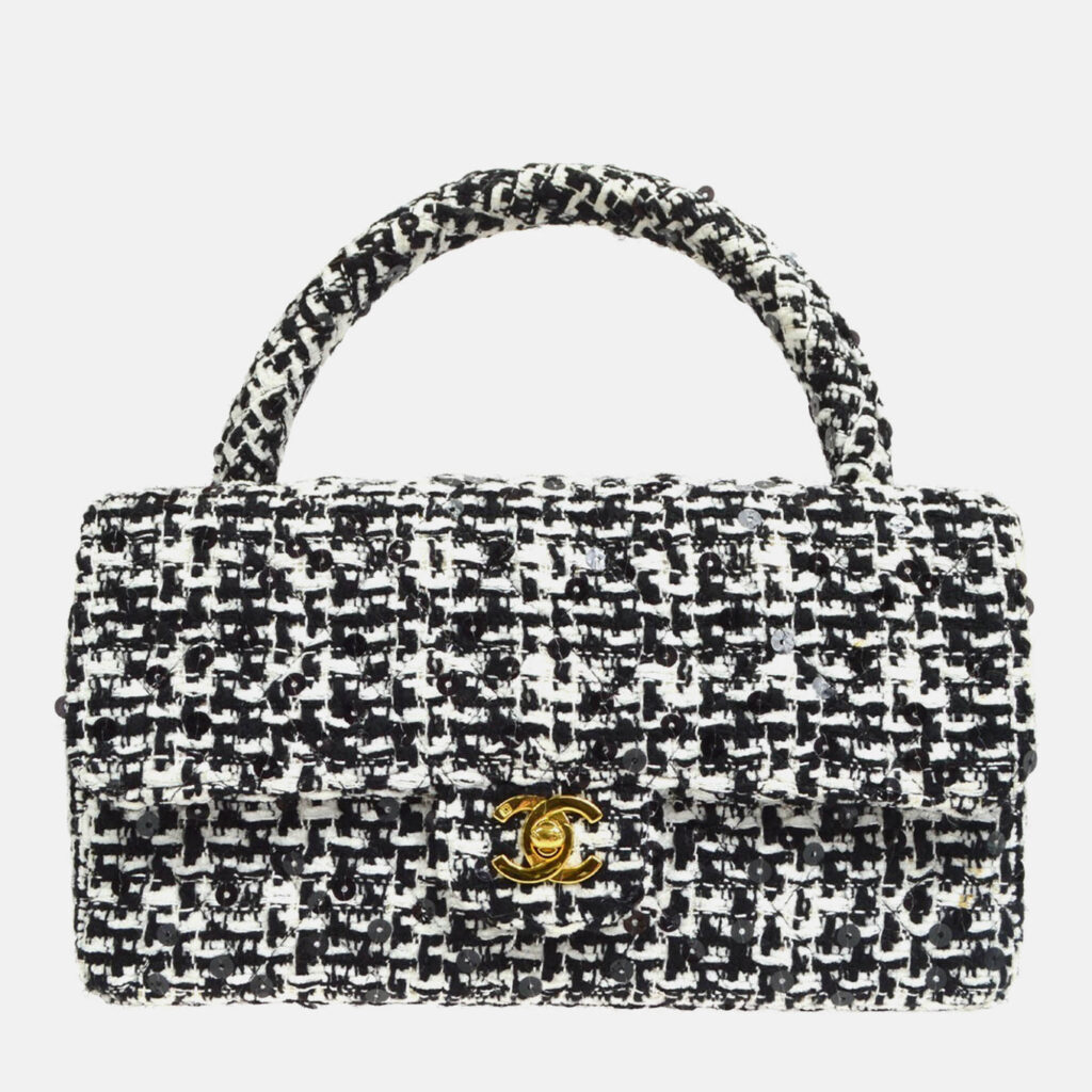 luxury-women-chanel-used-handbags-p1168862-004 Chanel Black Tweed Sequins Top Handle Handbag