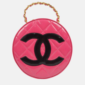 Chanel Quilted Patent Vintage Round Top Handle Vanity Case