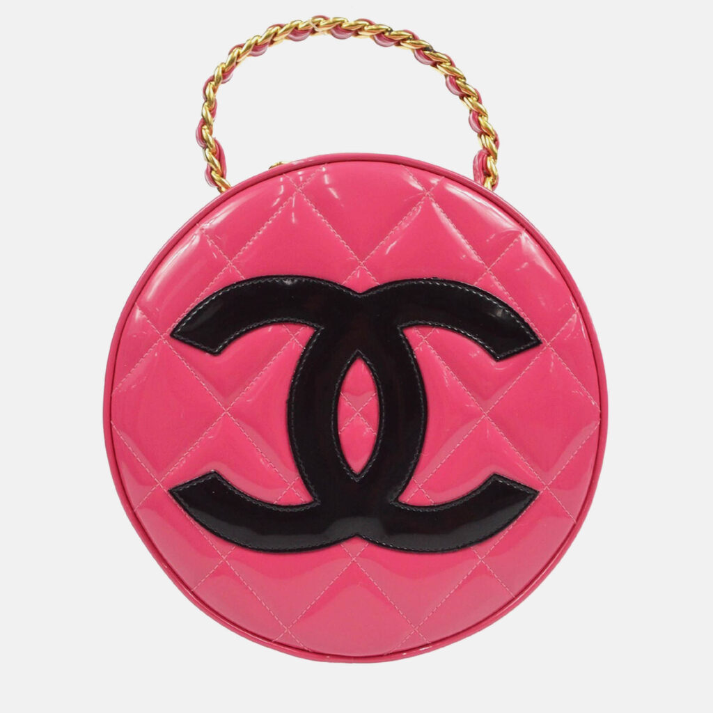 luxury-women-chanel-used-handbags-p1168863-013 Chanel Quilted Patent Vintage Round Top Handle Vanity Case