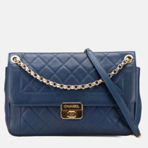 Chanel Navy Blue Large Lambskin Chic With Me Flap