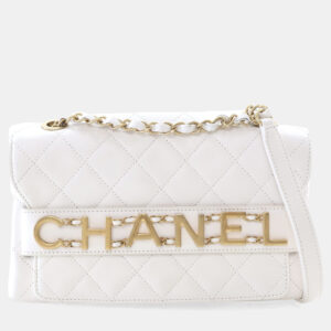 Chanel Logo Enchained Medium White Calfskin Shoulder Bag