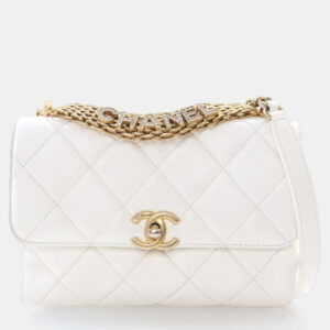 Chanel CC Crystal Logo Mini White Lambskin Shoulder Bag