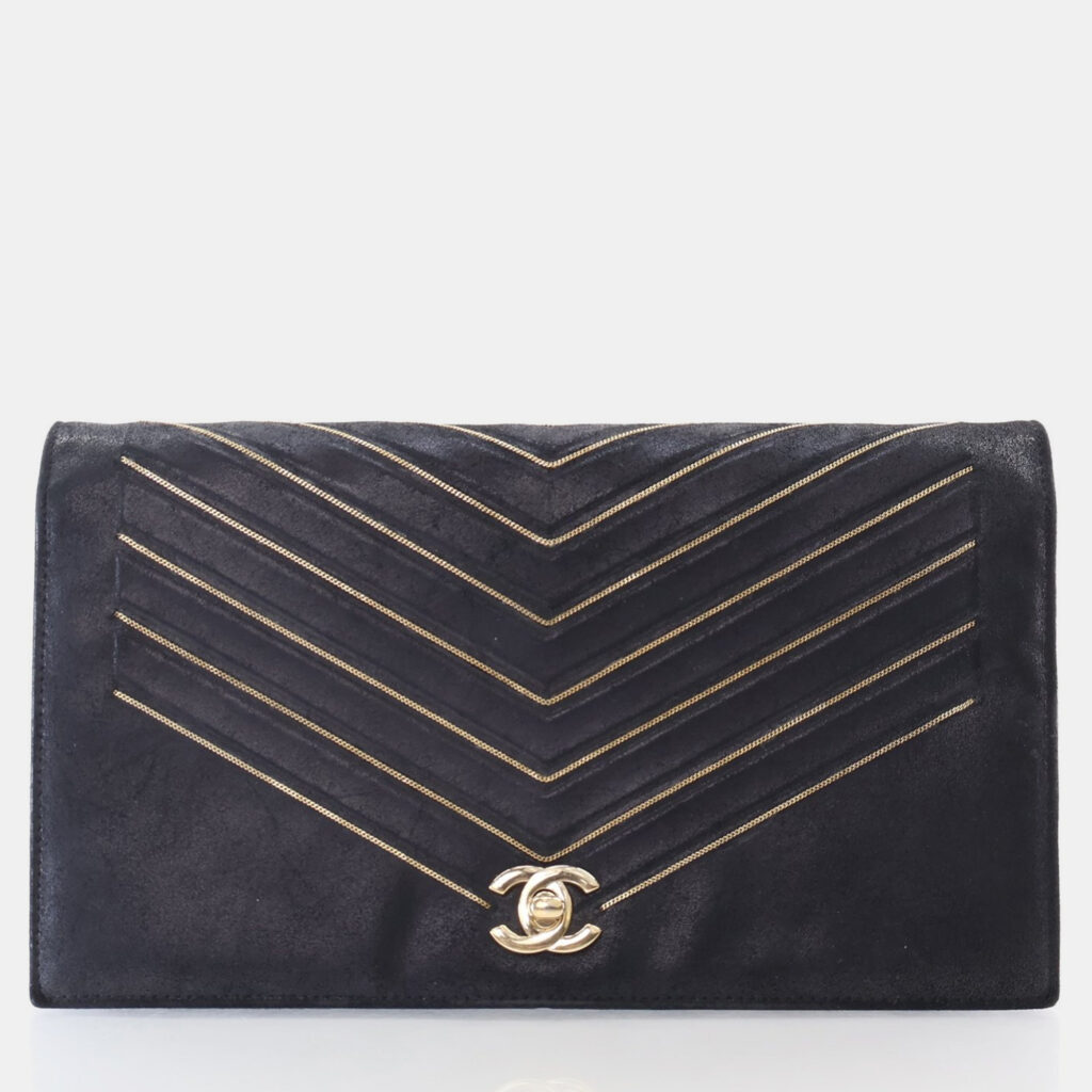 luxury-women-chanel-used-handbags-p1169535-018 Chanel Chevron Black Suede Shoulder Bag