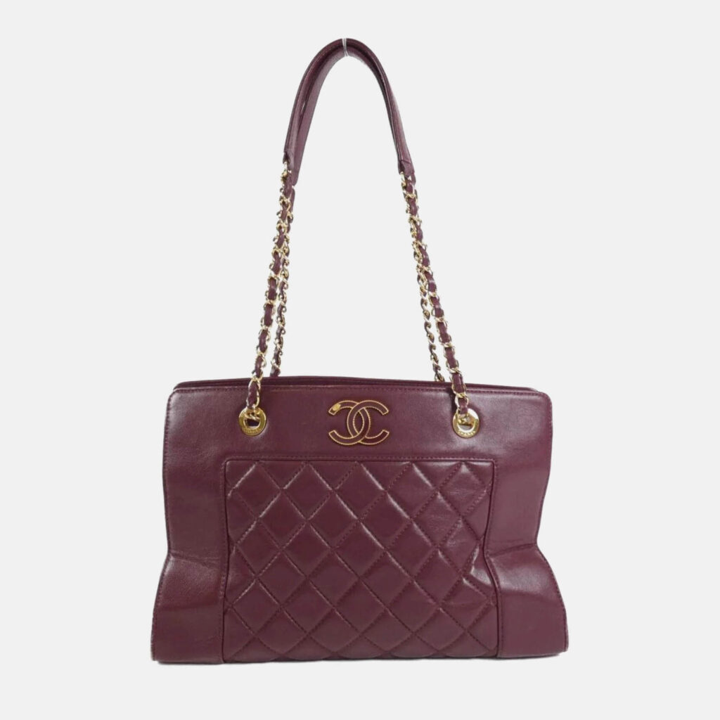 luxury-women-chanel-used-handbags-p1170074-006 Chanel Mademoiselle Bordeaux Sheepskin Leather Shoulder Bag