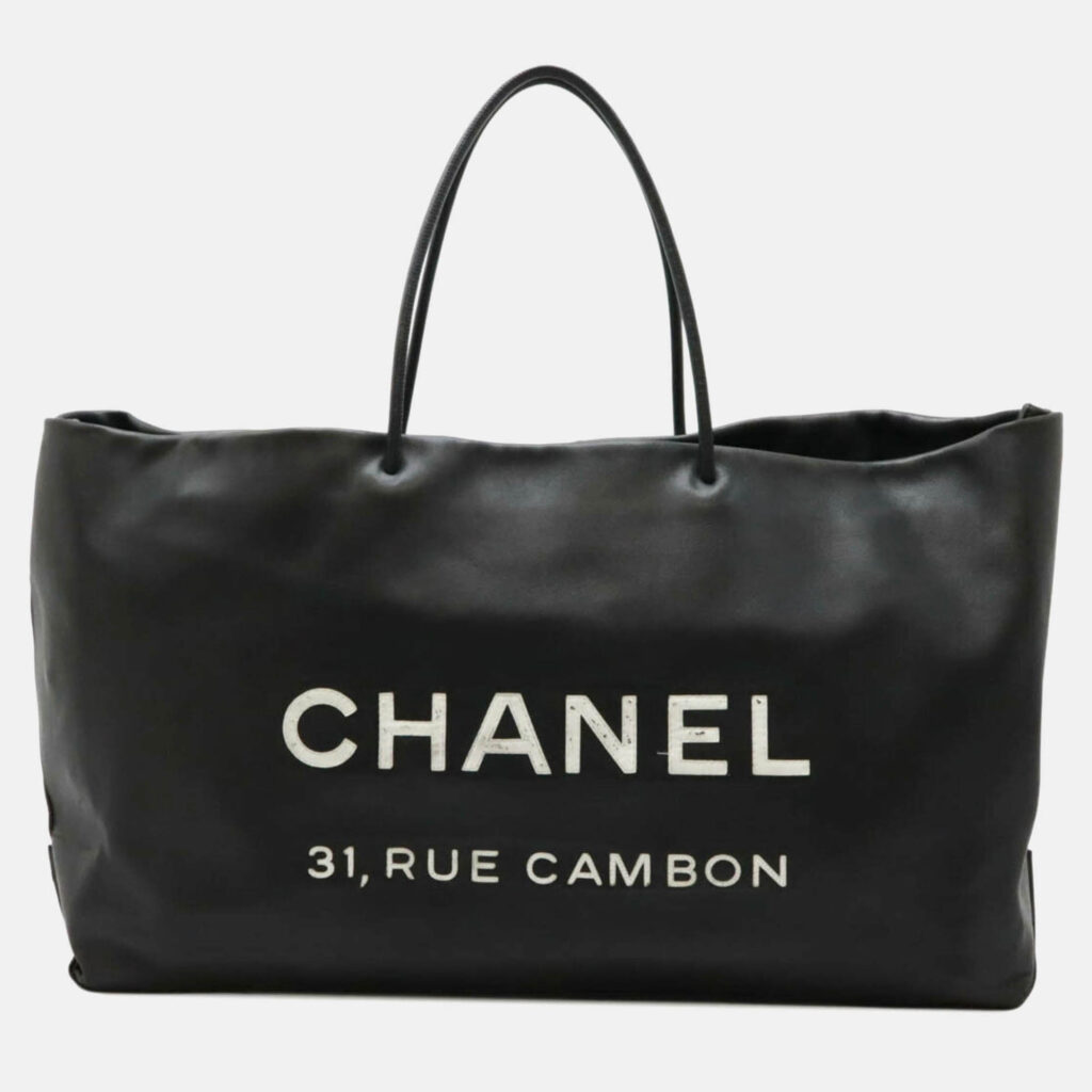 luxury-women-chanel-used-handbags-p1170079-003 Chanel Essential Rue Cambon Black White Leather Tote Bag