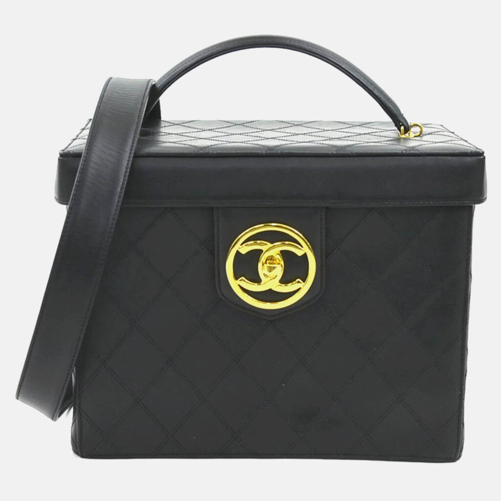luxury-women-chanel-used-handbags-p1170082-005 Chanel Vanity Black Leather Shoulder Bag
