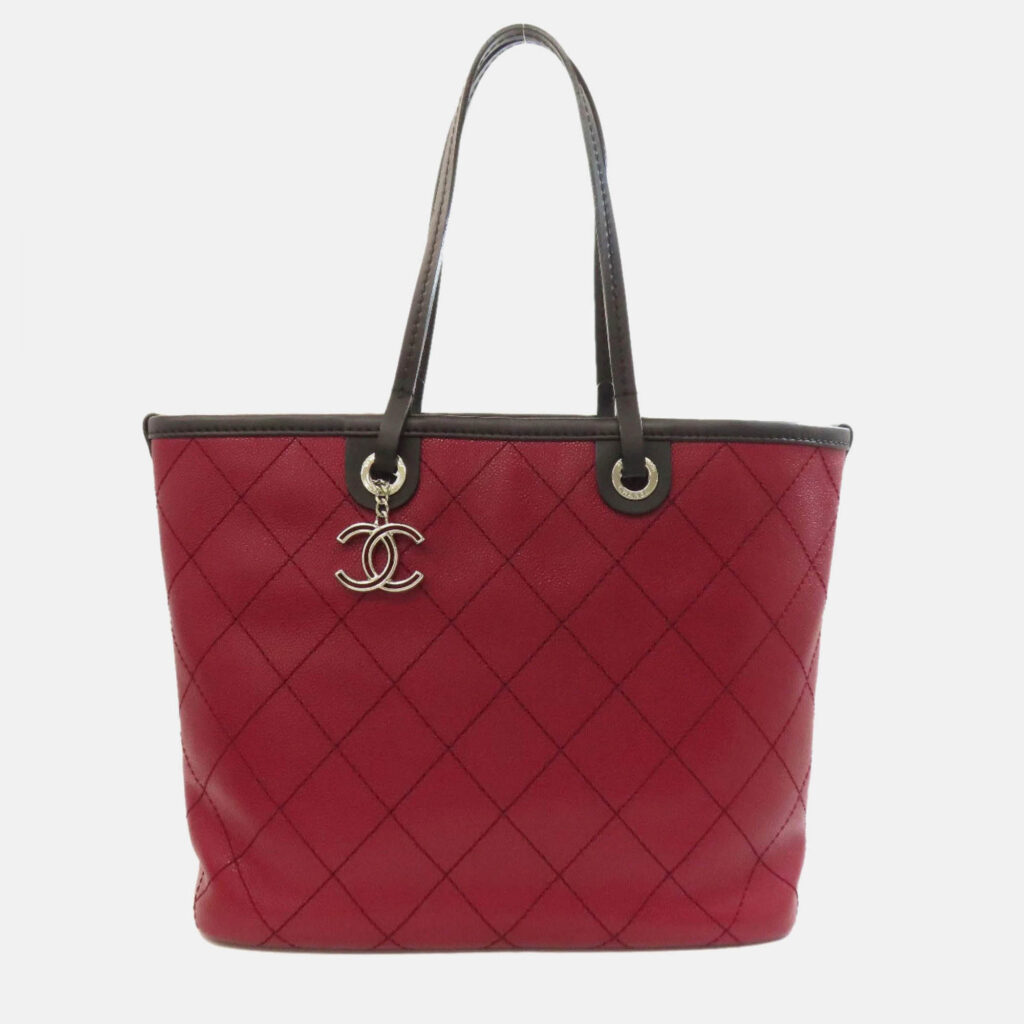 luxury-women-chanel-used-handbags-p1170102-003 Chanel On The Road Red/Brown Grained Calfskin Tote Bag