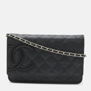 Chanel Cambon Line Black Leather Wallet On Chain