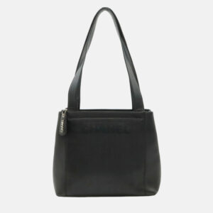 Chanel Embroidered Logo Black Caviar Shoulder Bag