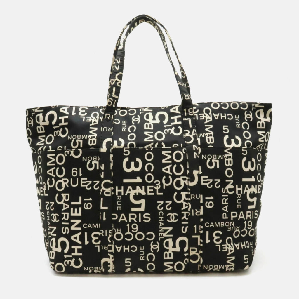 luxury-women-chanel-used-handbags-p1170122-001 Chanel By Sea Line Large Black Canvas Tote Bag