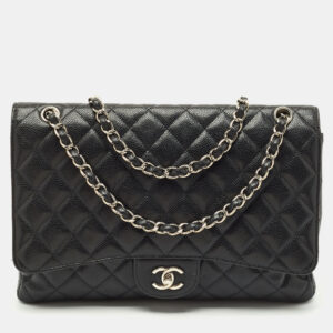 Chanel Black Quilted Caviar Leather Maxi Classic Single Flap Bag