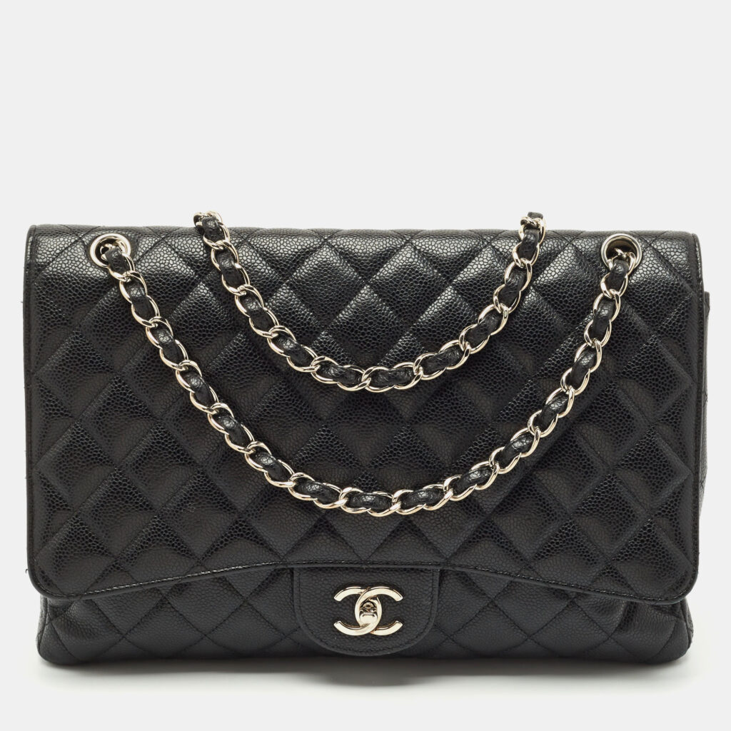Chanel Black Quilted Caviar Leather Maxi Classic Single Flap Bag