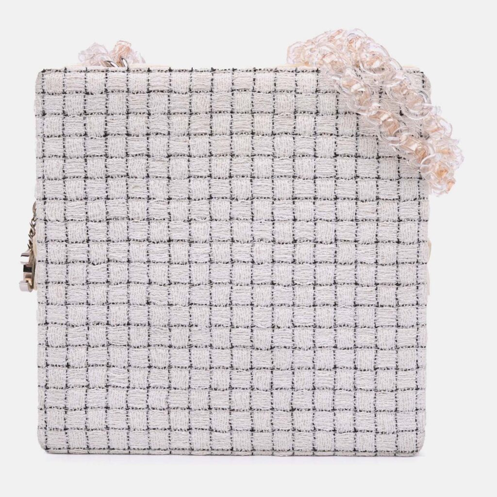 Chanel Brown/White Small Tweed and Resin Zipped Shopping Bag