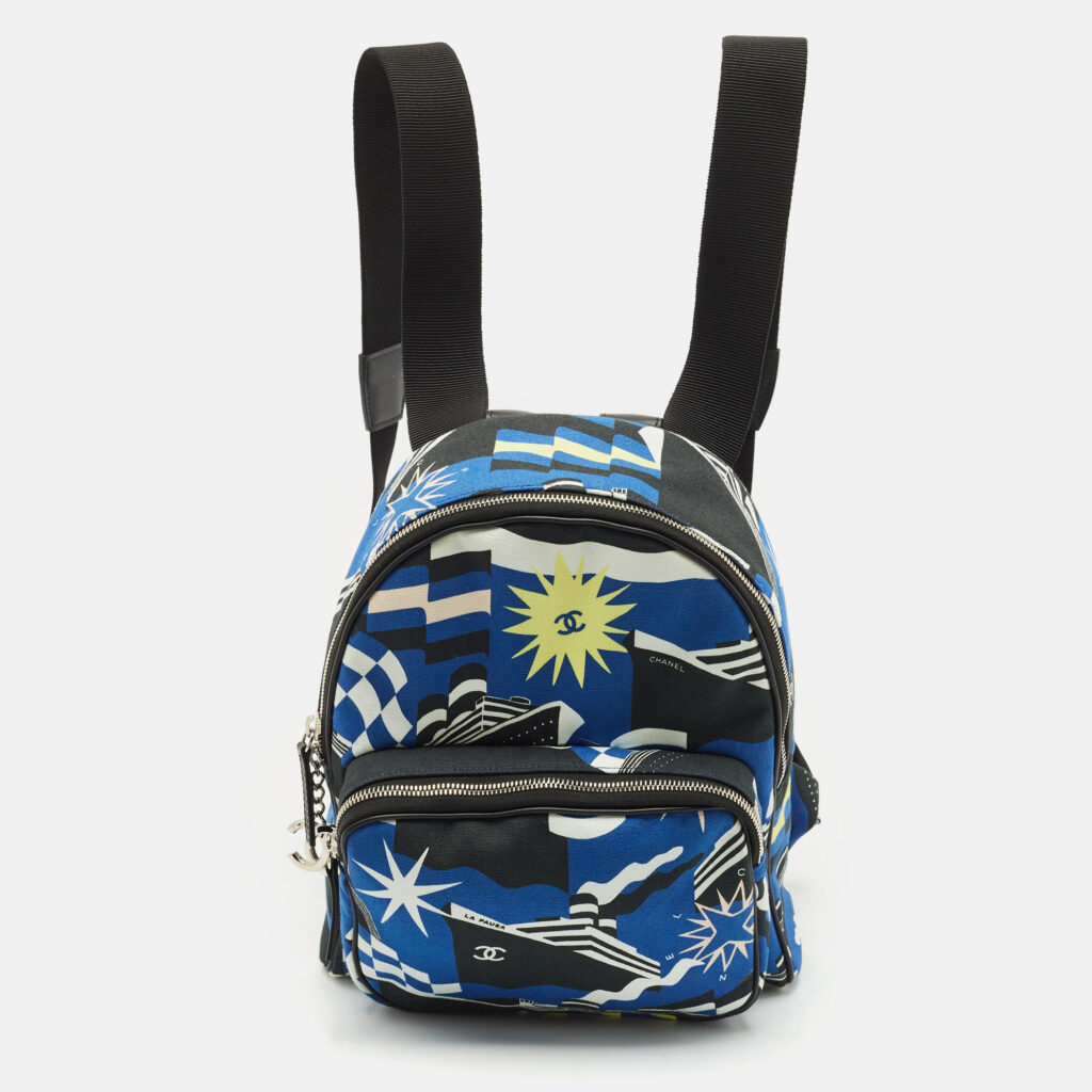 luxury-women-chanel-used-handbags-p1170611-007 Chanel Blue/Black Canvas Cruise Line Backpack