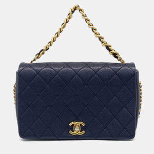 Chanel Navy Blue Leather Caviar Flap Bag