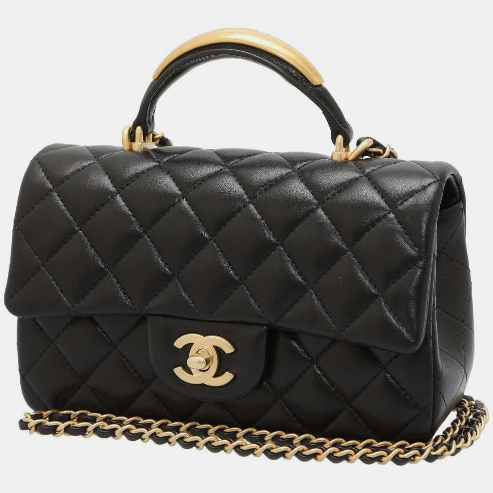 luxury-women-chanel-used-handbags-p793886-003 Chanel Black Lambskin Top Handle Mini Flap Bag