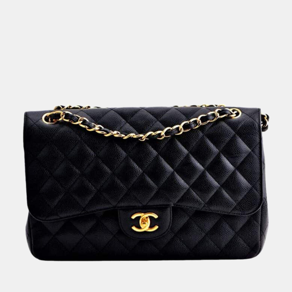 luxury-women-chanel-used-handbags-p808919-001 Chanel Jumbo Black Calfskin Caviar Double Flap Bag with GHW