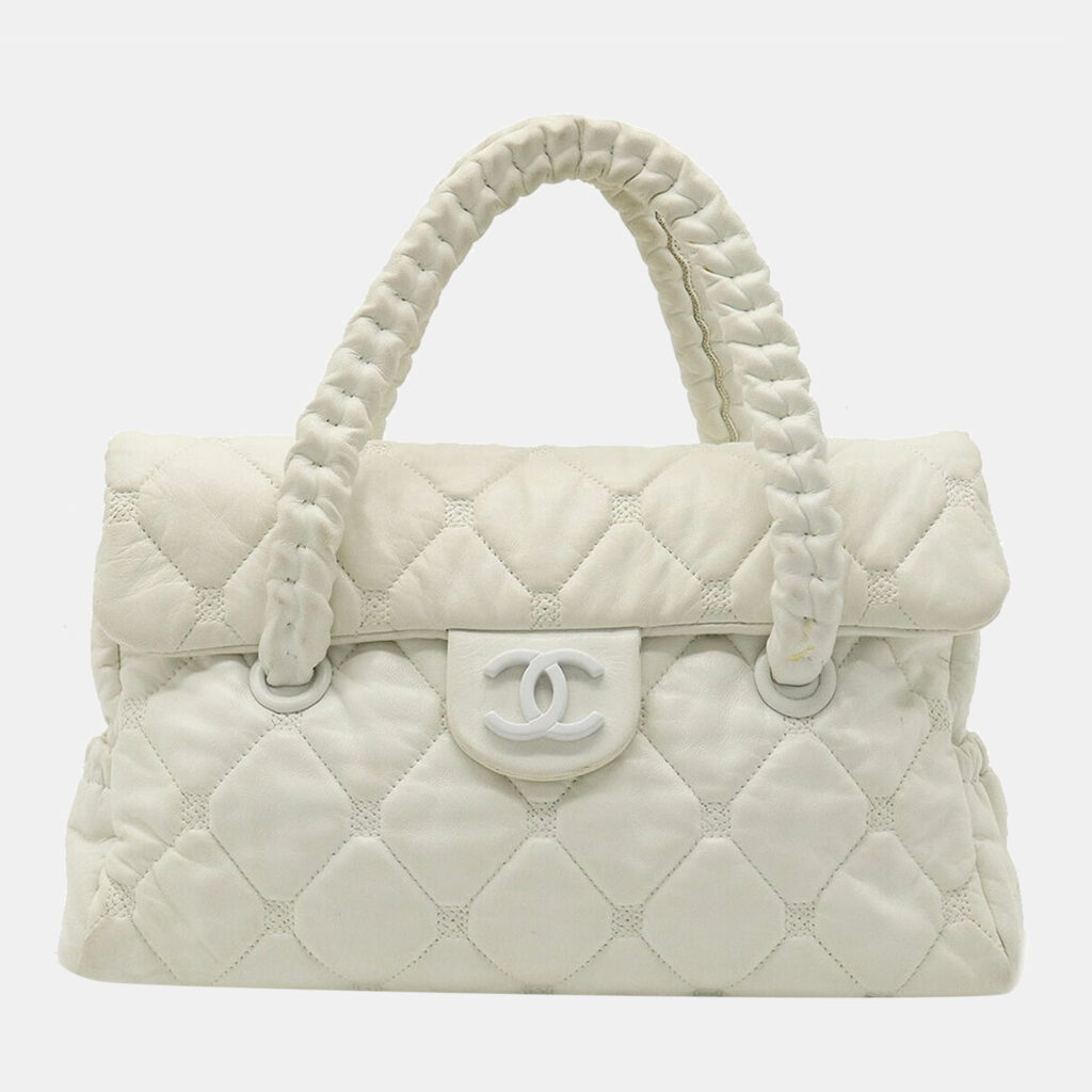 luxury-women-chanel-used-handbags-p817345-001 Chanel White Lambskin Leather Woven CC Shoulder Bag