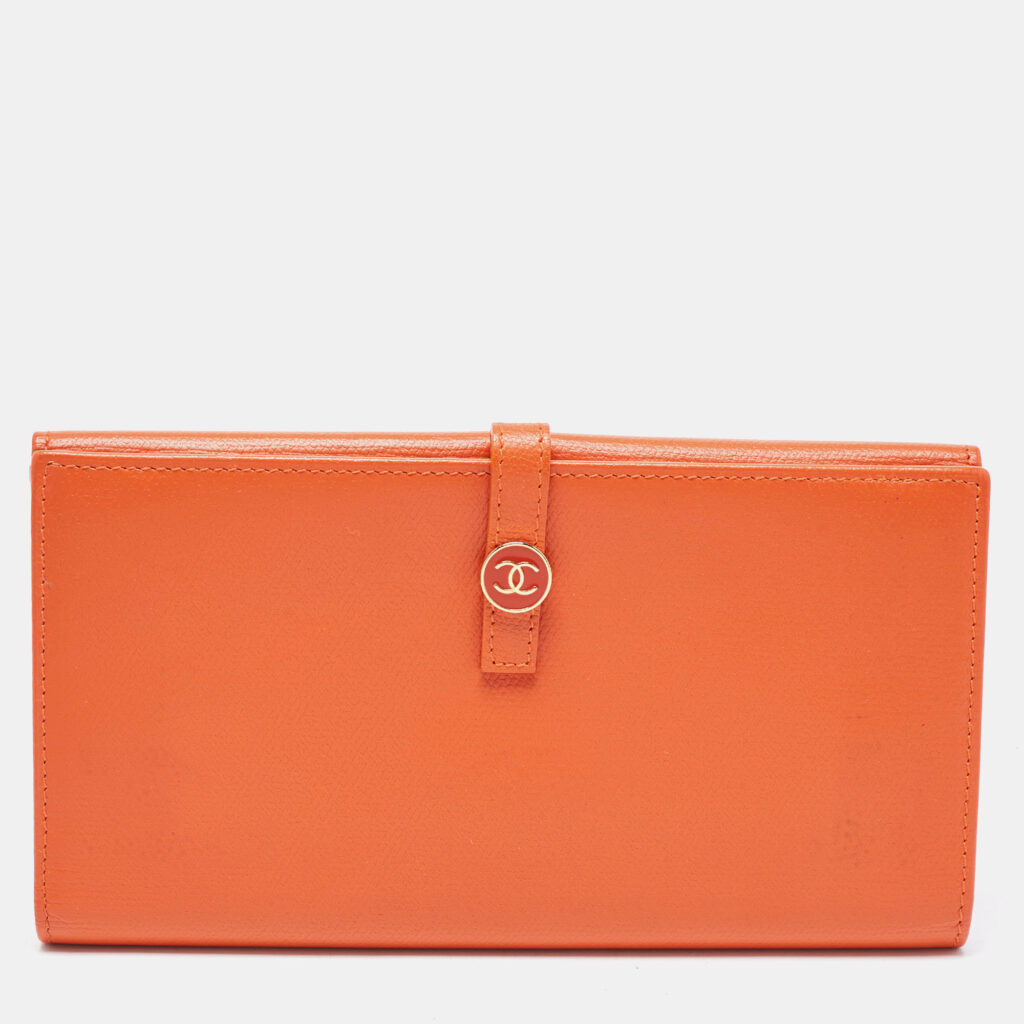 luxury-women-chanel-used-handbags-p837467-014 Chanel Orange Leather CC Flap Continental Wallet