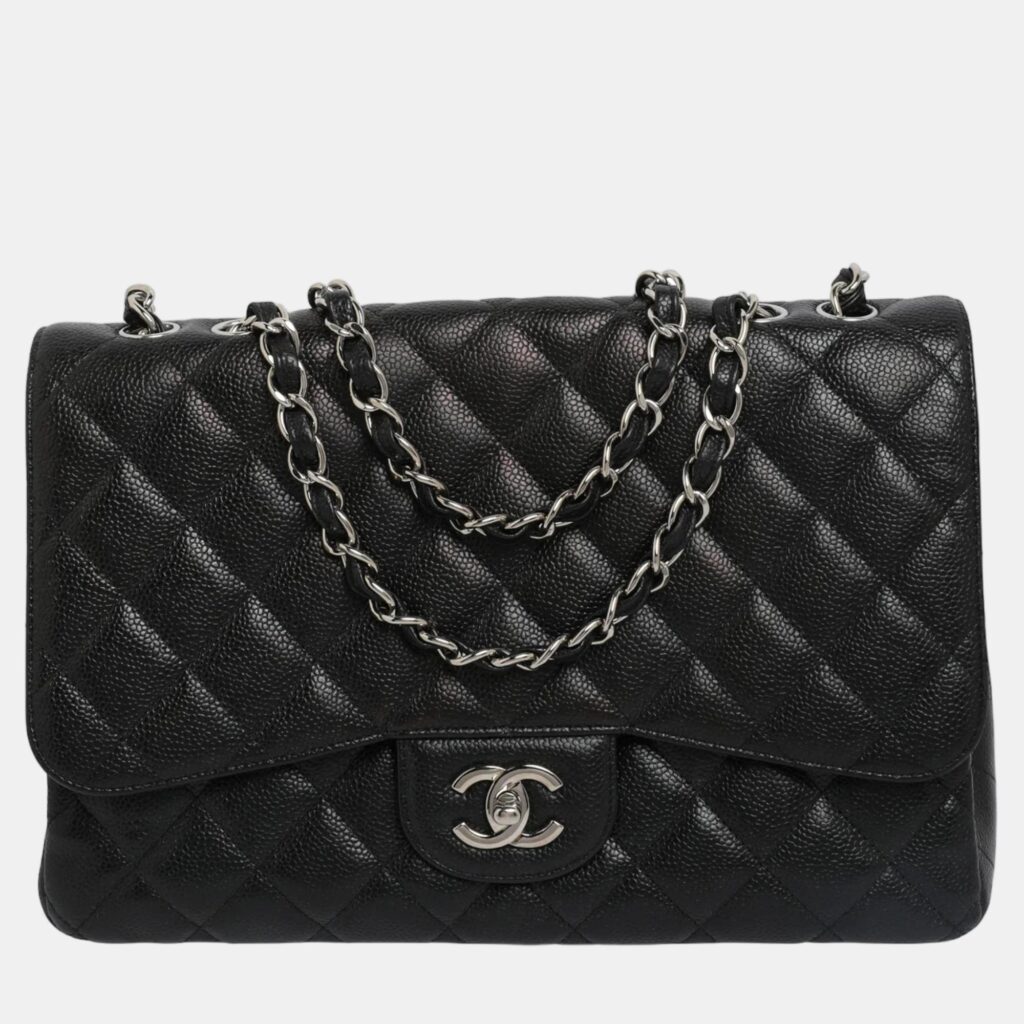 luxury-women-chanel-used-handbags-p858585-001 Chanel Black Caviar Quilted Maxi Single Flap Bag