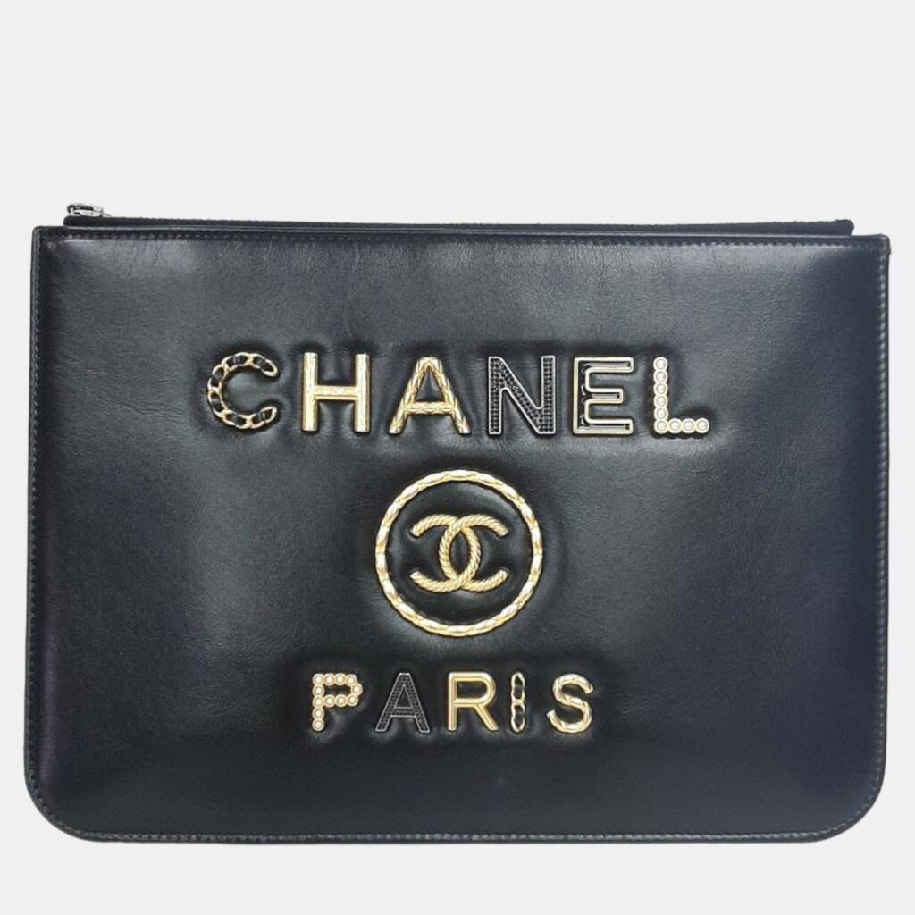 luxury-women-chanel-used-handbags-p889605-002 Chanel Black Leather 19 Clutch Bag