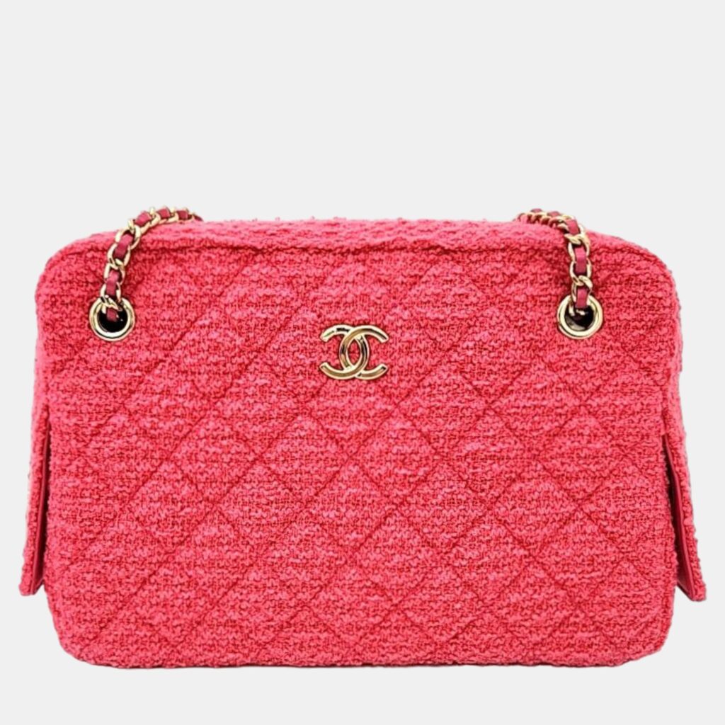 luxury-women-chanel-used-handbags-p889994-002 Chanel Pink Leather Tweed Camera Shoulder Bag