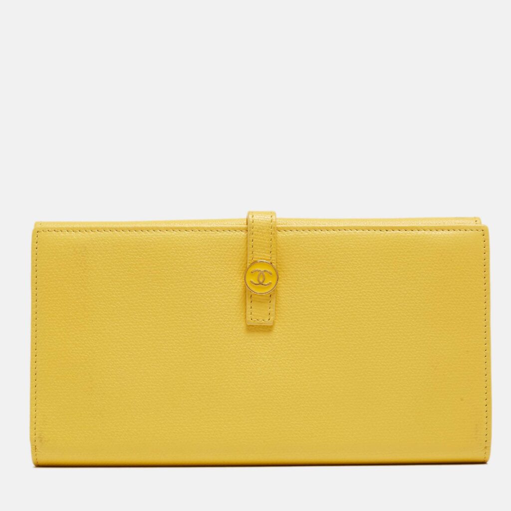 luxury-women-chanel-used-handbags-p891664-002 Chanel Yellow Leather CC Flap French Continental Wallet