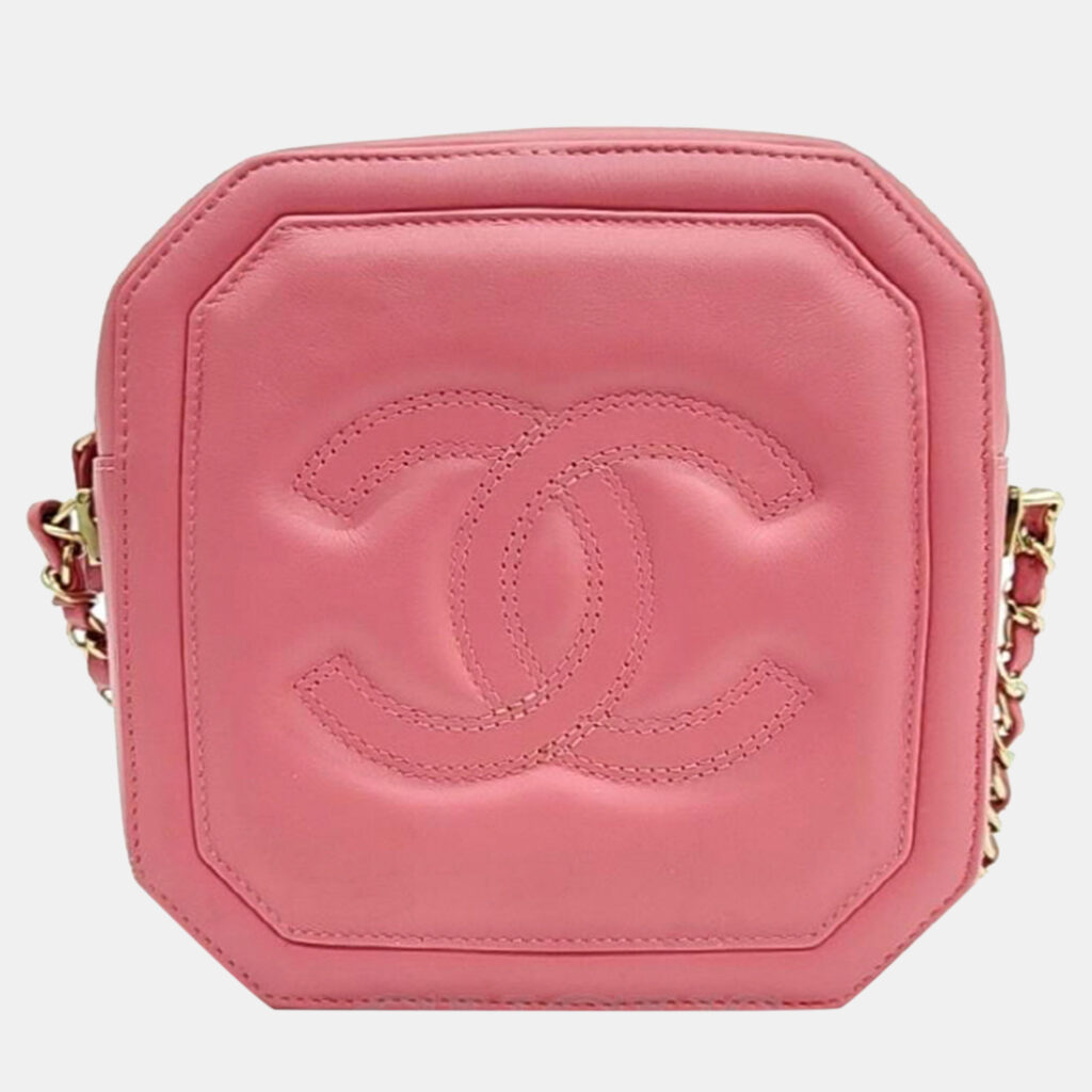 luxury-women-chanel-used-handbags-p909337-005 Chanel Pink Leather Chain Crossbody Bag
