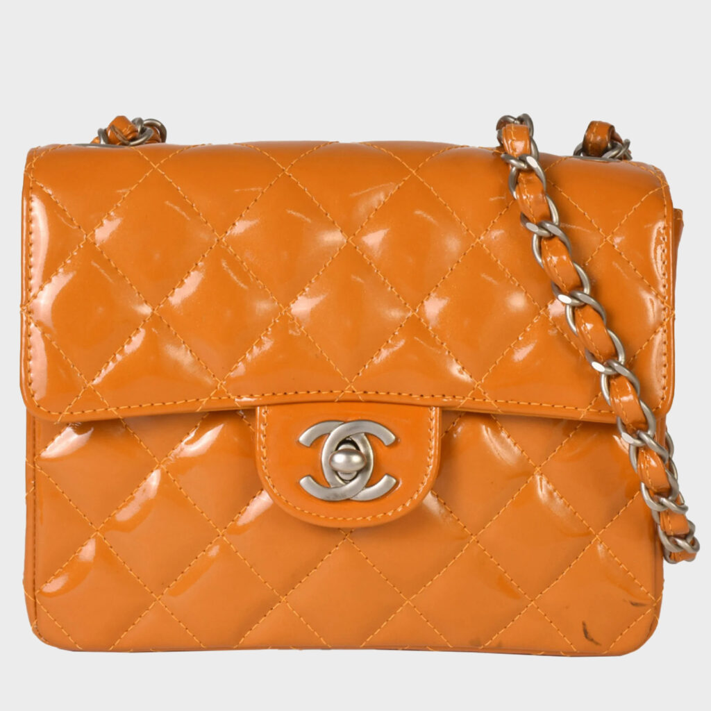 luxury-women-chanel-used-handbags-p935199-005 Chanel Orange Patent Leather XS Classic Single Flap Shoulder Bags