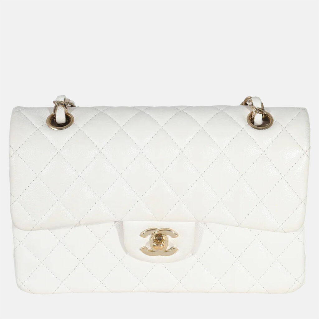 luxury-women-chanel-used-handbags-p941230-005 Chanel White Quilted Caviar Small Classic Double Flap Bag