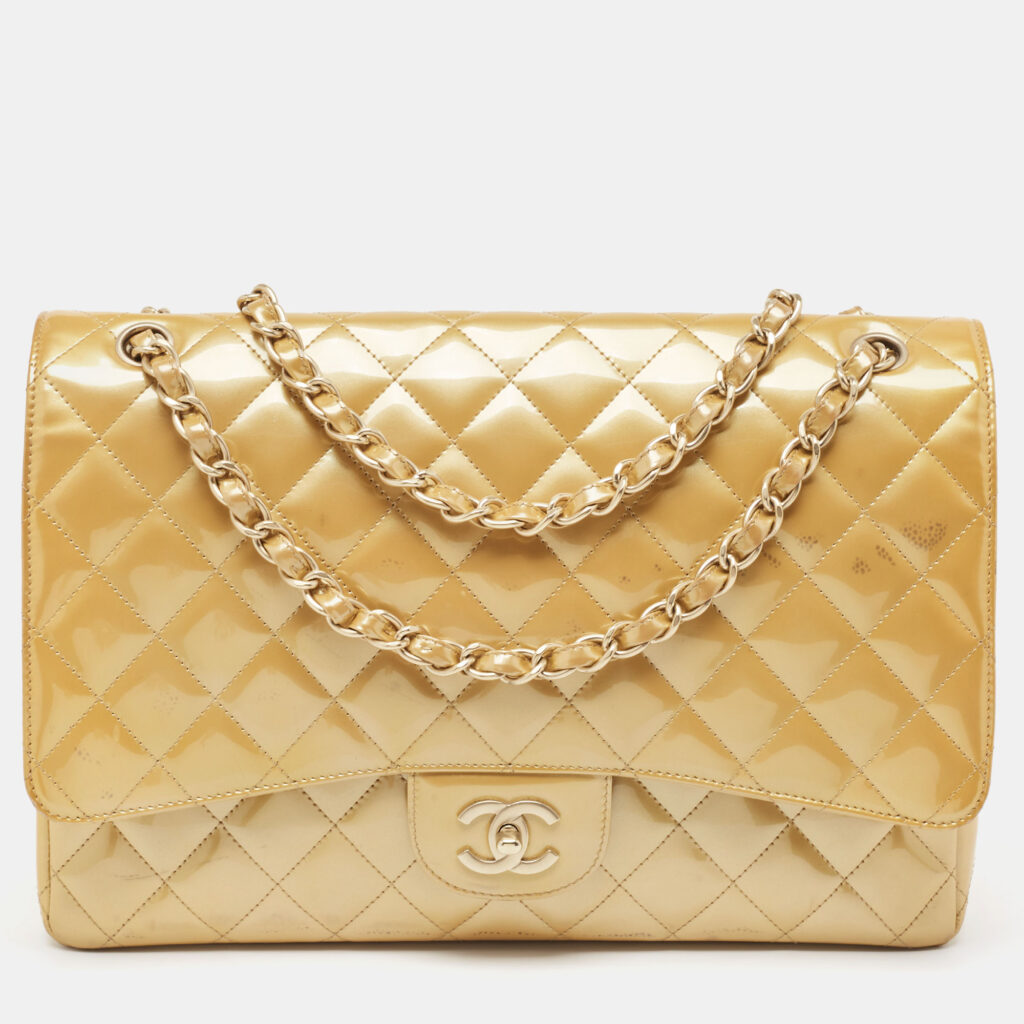 luxury-women-chanel-used-handbags-p950947-020 Chanel Cream Quilted Patent Leather Maxi Classic Single Flap Bag