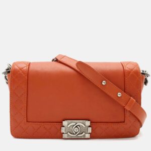 Chanel Orange Leather  Reverso Boy Shoulder Bags