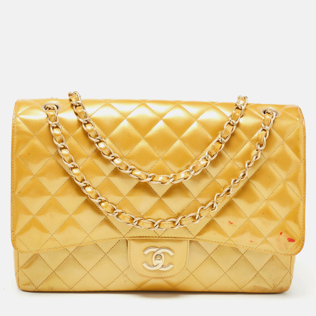 luxury-women-chanel-used-handbags-p972820-031 Chanel Gold Quilted Patent Leather Maxi Classic Single Flap Bag
