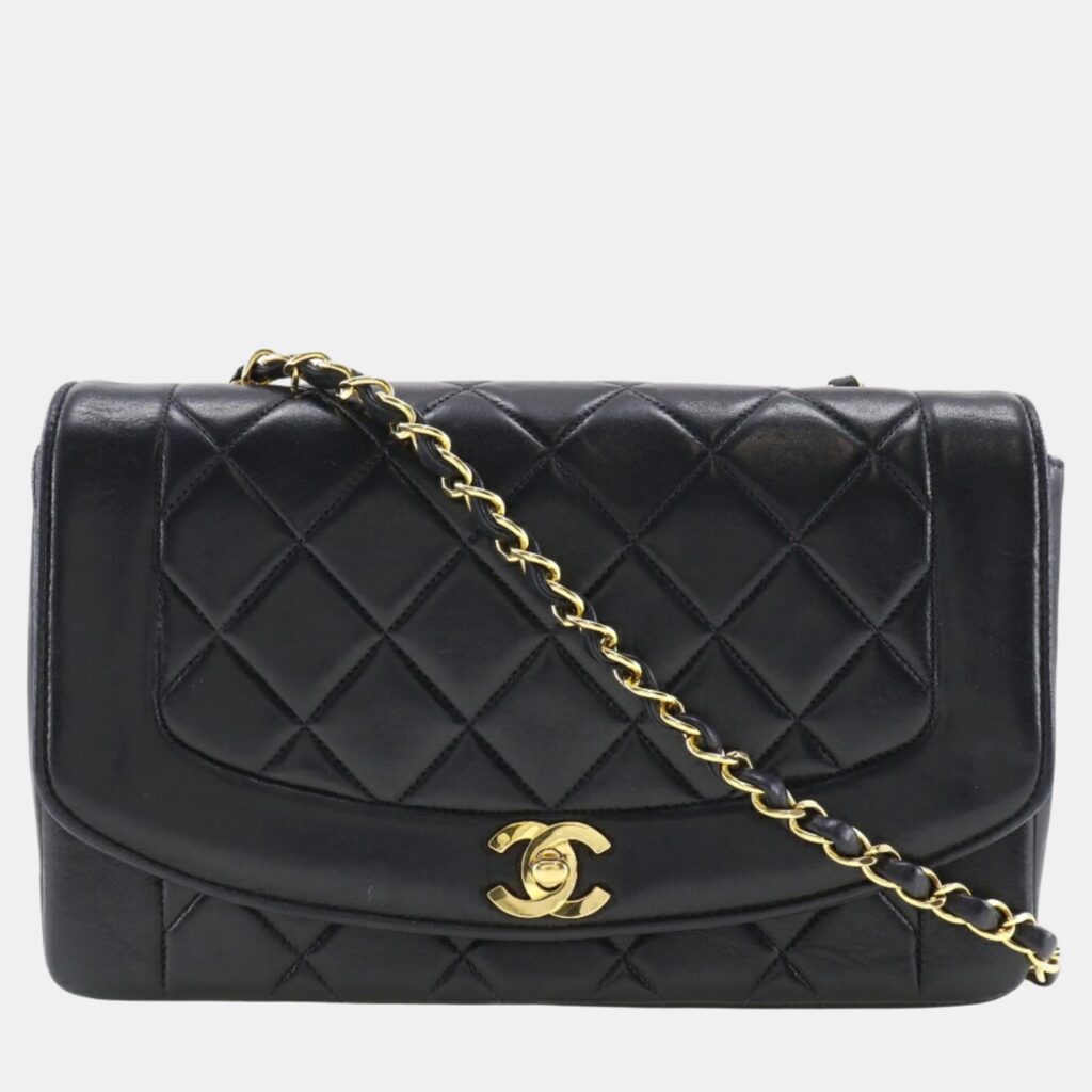 luxury-women-chanel-used-handbags-p974726-001 Chanel Black Leather Medium Vintage Diana Shoulder Bag