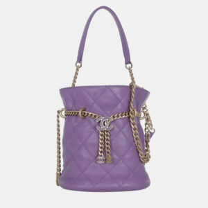 Chanel Purple Leather CC Chain Drawstring Bucket Bag