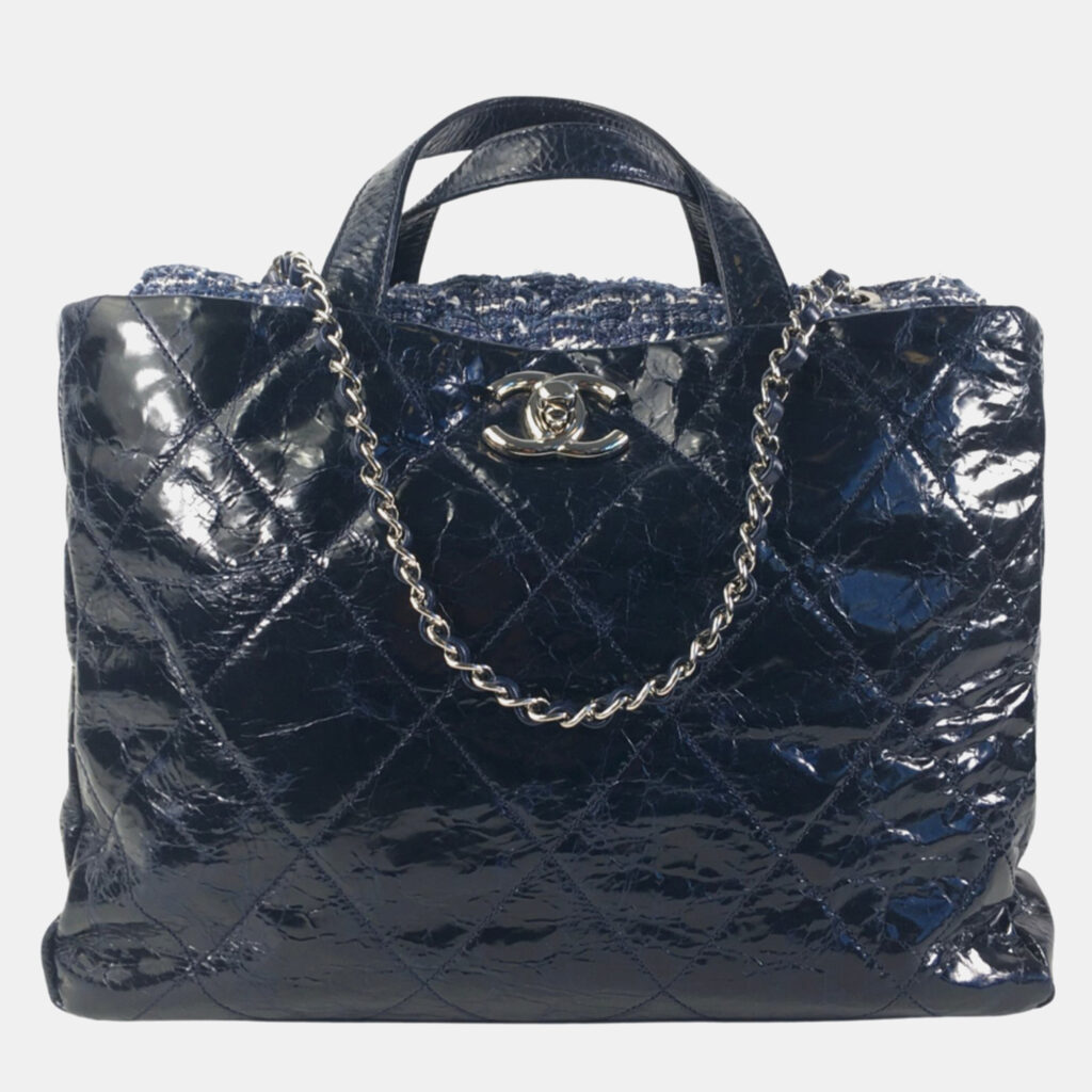 luxury-women-chanel-used-handbags-p989175-026 Chanel Blue Quilted Glazed Calfskin and Tweed Portobello Top Handle Bags
