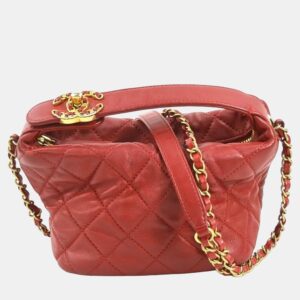 Chanel Red Leather CC Hobo Bag