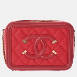 Chanel Red Leather Small Filigree Shoulder Bags