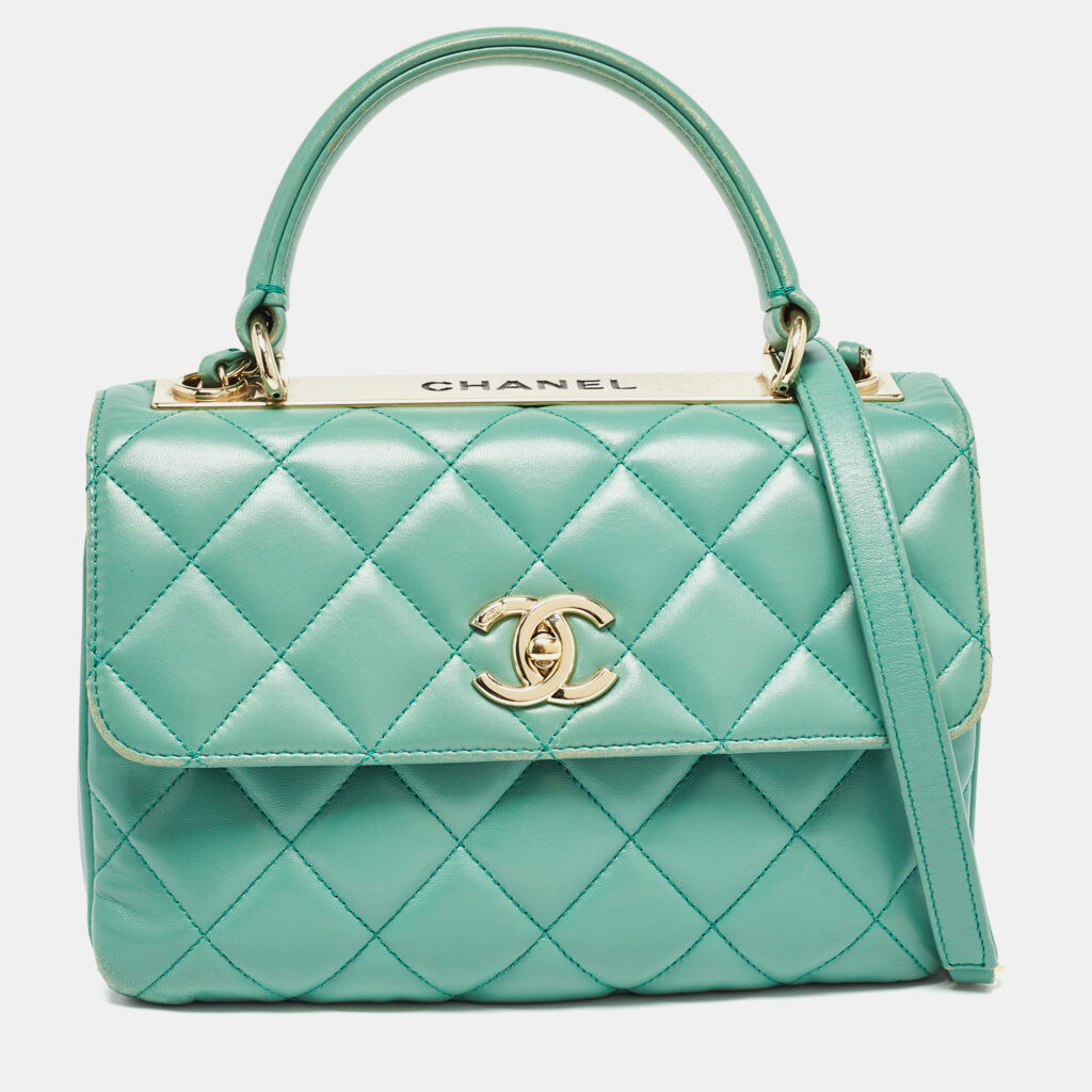 luxury-women-chanel-used-handbags-p995925-020 Chanel Aqua Green Quilted Leather Small Trendy CC Flap Bag
