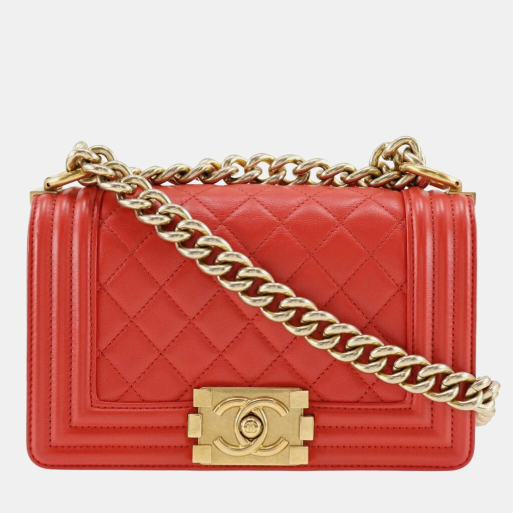 luxury-women-chanel-used-handbags-p997289-003 Chanel Red Leather Small Boy Shoulder Bag