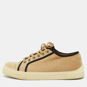 Chanel Tan/Black Velvet CC Low Top Sneakers Size 38.5