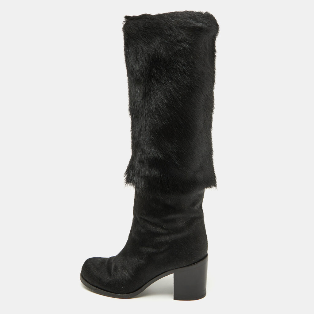 luxury-women-chanel-used-shoes-p1092279-003 Chanel Black Calf Hair Block Heel Calf Length Boots Size 37