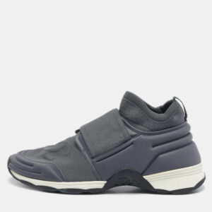 Chanel Grey Stretch Fabric Slip On Sneakers Size 38.5