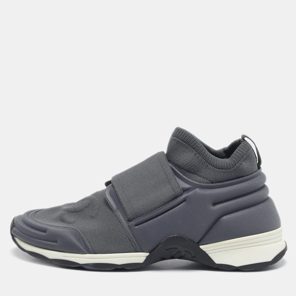 luxury-women-chanel-used-shoes-p1116023-001 Chanel Grey Stretch Fabric Slip On Sneakers Size 38.5