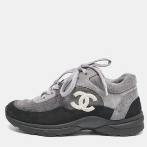 Chanel Tricolor Suede  CC Lace Up Sneakers Size 36