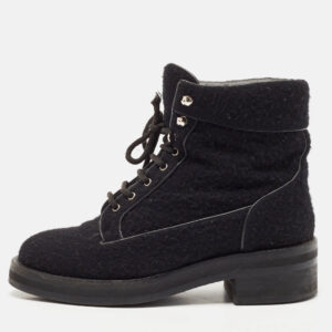 Chanel Black Wool CC Combat Boots Size 37